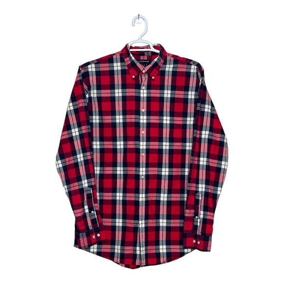 Lands’ End men red plaid long sleeves buttoned casual shirt size Large - Picture 6 of 8